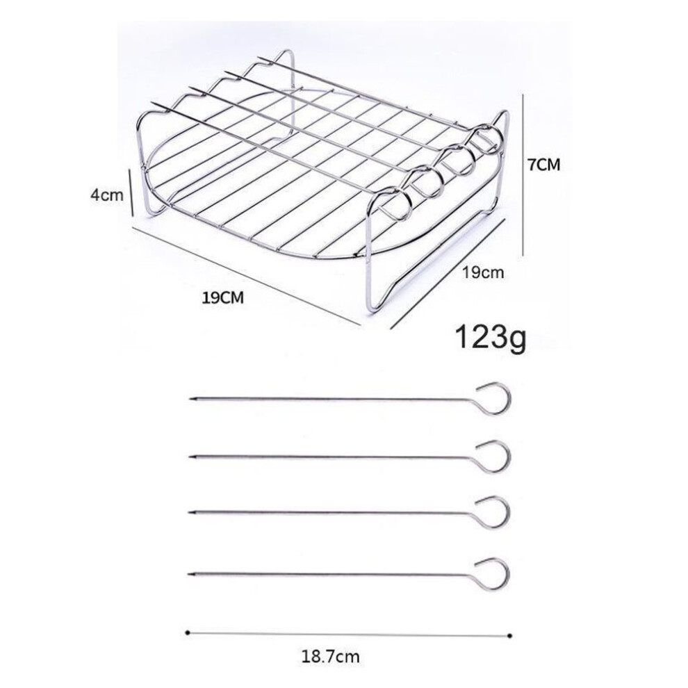 (19*19*7cm with 4 needles) Stainless Steel Double Layer Air Fryer Steaming Rack – Household Electric Fryer Accessory