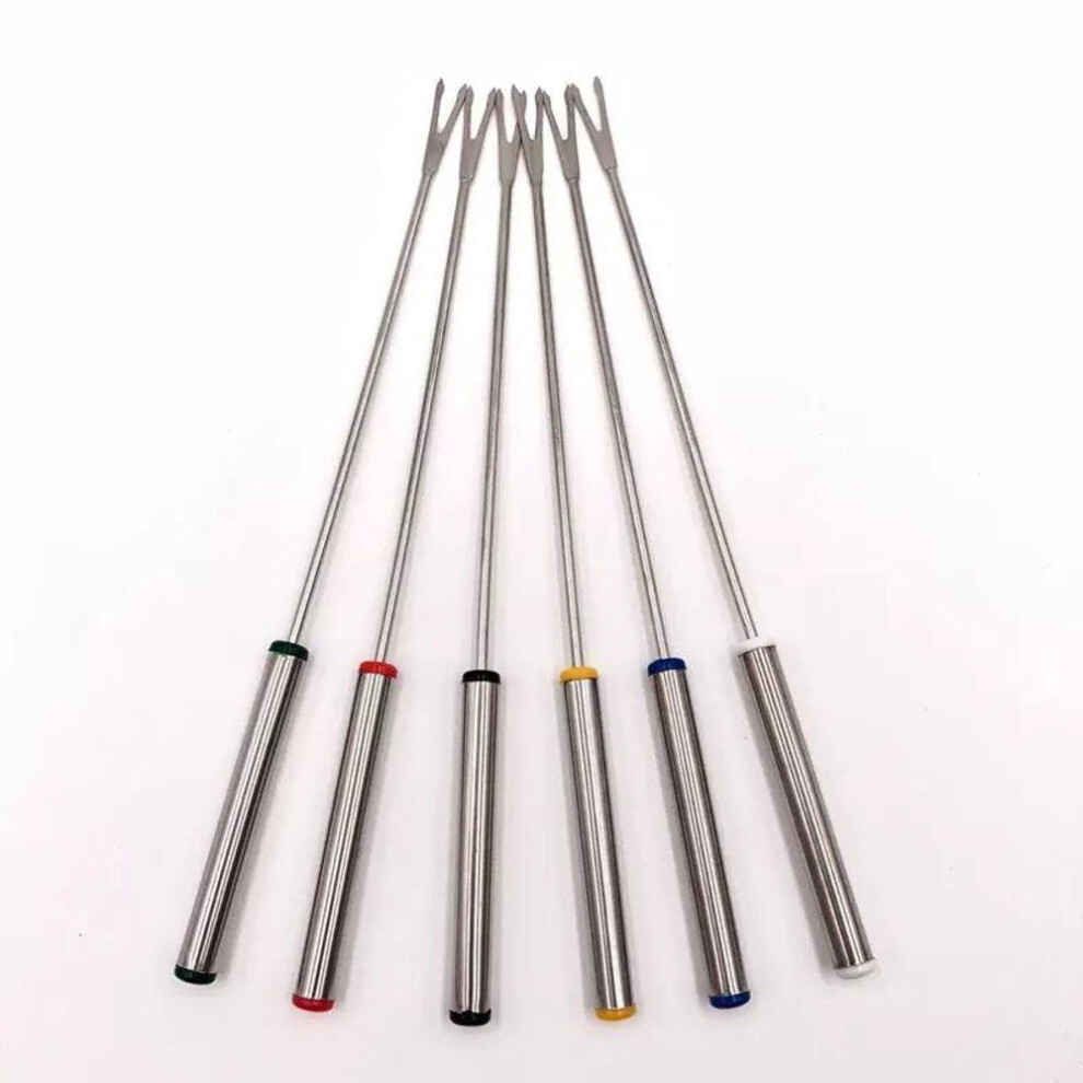 (6Pcs) 6pcs Stainless Steel Chocolate Fork Cheese Pot Hot Forks Mini Fondue Set Fruit Dessert Fork Fondue Bbq Meat Skewer Kitchen Tools