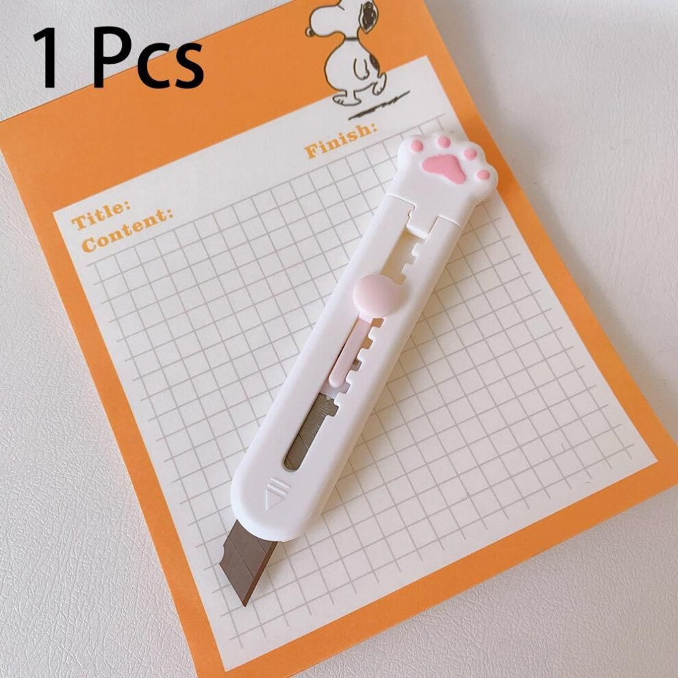 (white) Kawaii Mini Pocket Cat Paw Art Utility Knife Express Box Knife Paper Cutter Craft Wrapping Refillable Blade Stationery