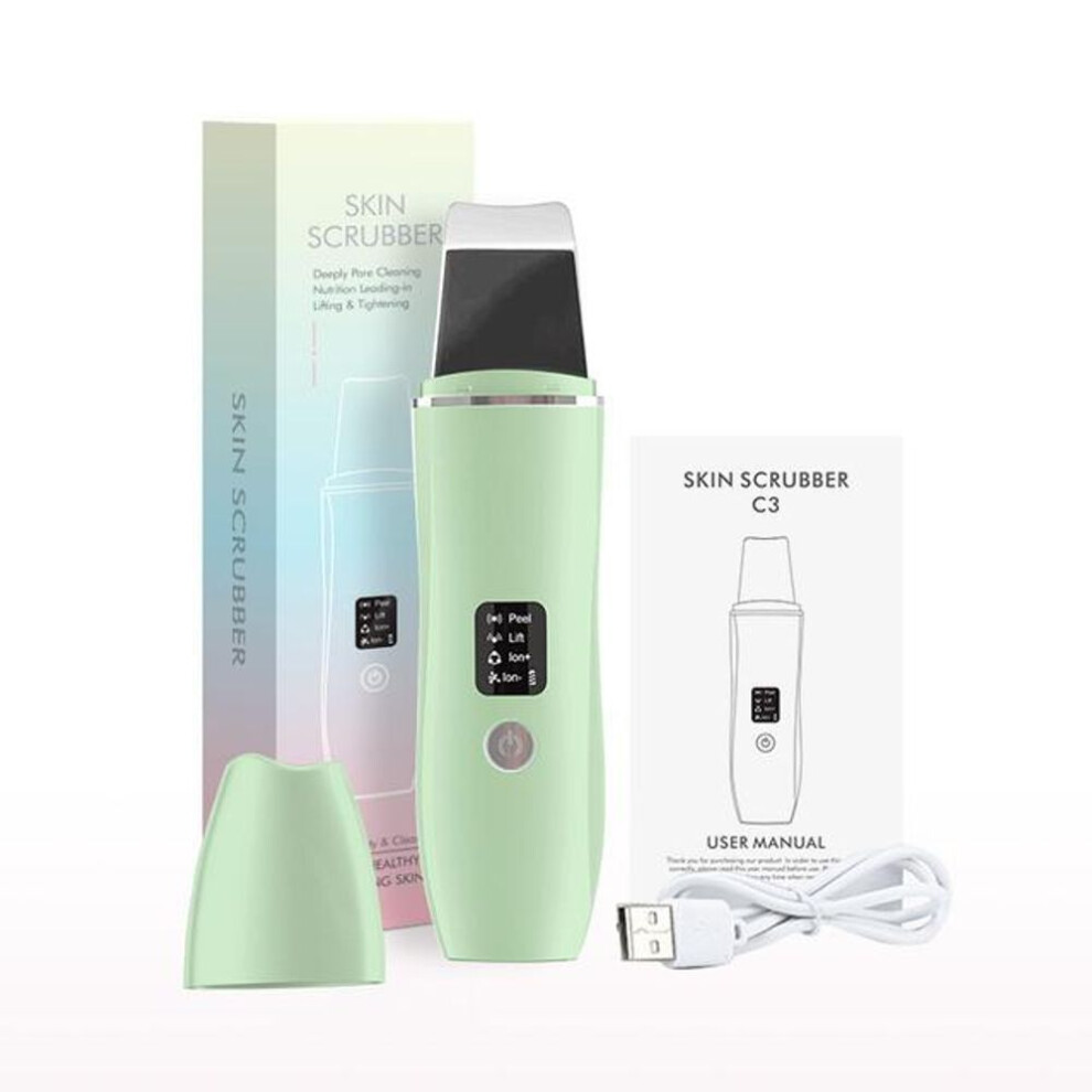 (green) Ultrasonic Skin Scrubber Ems Lon Acne Blackhead Remover Deep Cleansing Facial Lifting Facial Massager Dermabrasion Machine Beauty Tools
