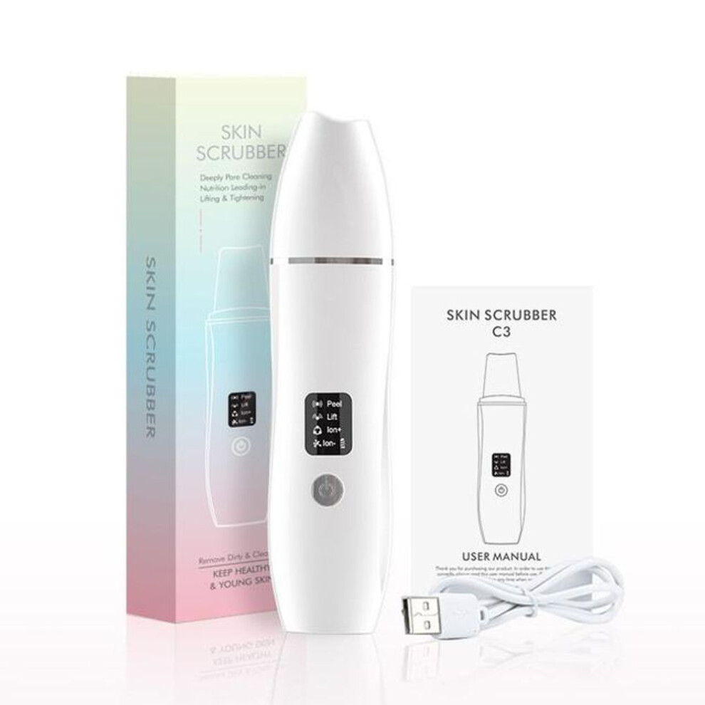 (white) Ultrasonic Skin Scrubber Ems Lon Acne Blackhead Remover Deep Cleansing Facial Lifting Facial Massager Dermabrasion Machine Beauty Tools