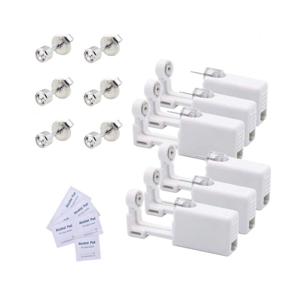(white) (ele)6 X Disposable Ear Piercing  With Ear Studs No Pain For Girls Women Men