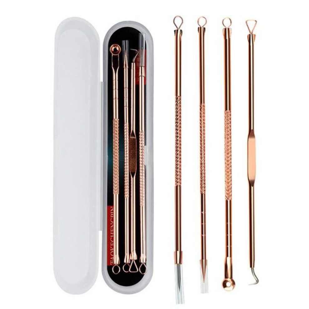 (gold) 4pcs/set Blackhead Comedone Acne Pimple Belmish Extractor Remover Tool Spoon For Face Skin Care Tool