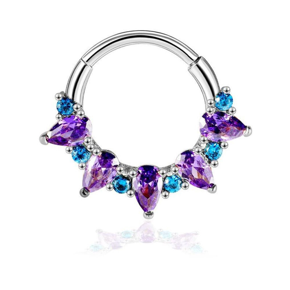 (silver, 1.2X10mm) 1pc Fashion Gold Color Nose Rings For Women Earrings Surgical Steel Septum Ring Purple Cubic Zirconia Falso Nose Septum Piercing