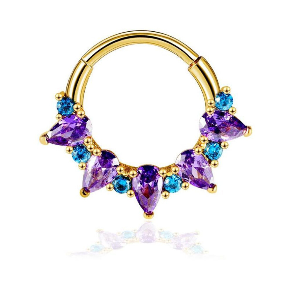 (gold, 1.2X10mm) 1pc Fashion Gold Color Nose Rings For Women Earrings Surgical Steel Septum Ring Purple Cubic Zirconia Falso Nose Septum Piercing