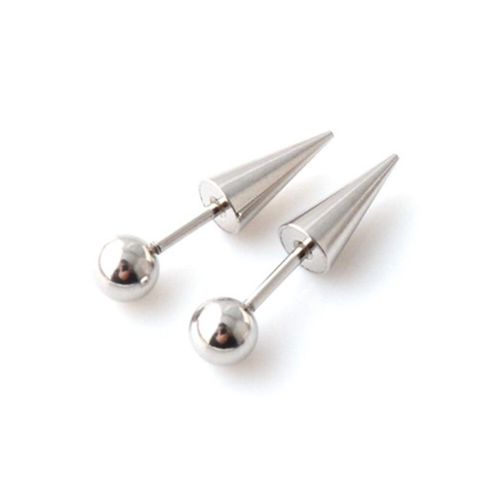 (silver) 2 Pcs Women Spike Cone Tip Men Fashion Jewelry Titanium Steel Ear Stud Piercing Earrings