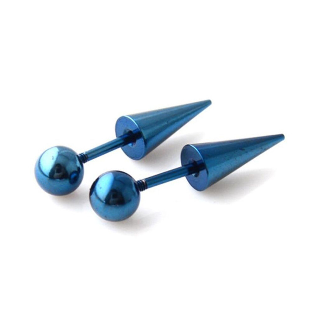 (blue) 2 Pcs Women Spike Cone Tip Men Fashion Jewelry Titanium Steel Ear Stud Piercing Earrings