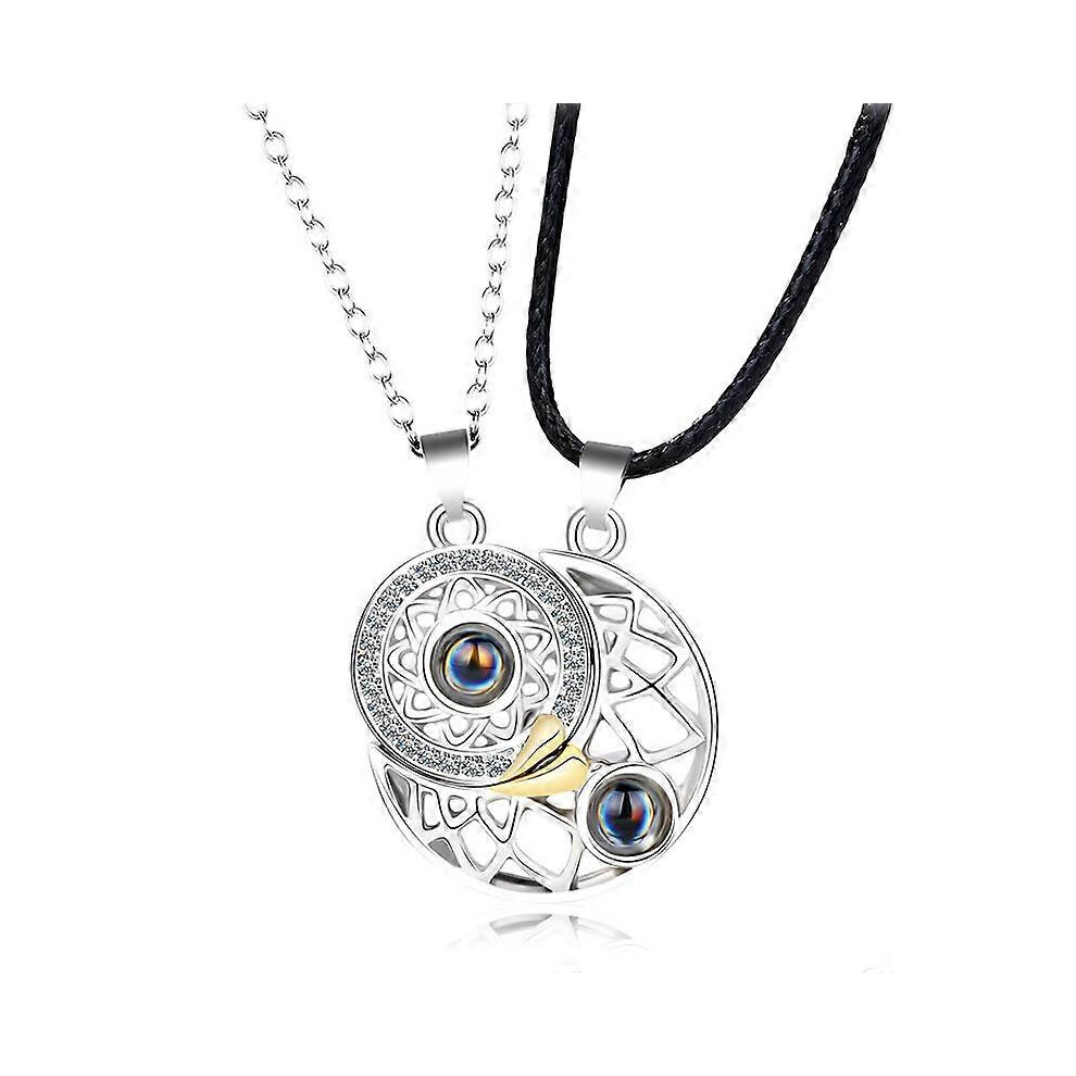 Konhill (As Show, One Size) Magnetic Couple Matching Split Heart Necklace Crystal Mutual Attraction Pendant Best Friends Friendship Jewelry Gift