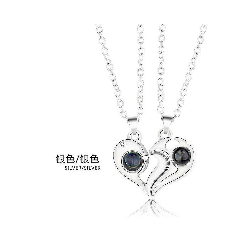 Konhill (As Show, One Size) Magnetic Couple Matching Split Heart Necklace Crystal Mutual Attraction Pendant Best Friends Friendship Jewelry Gift