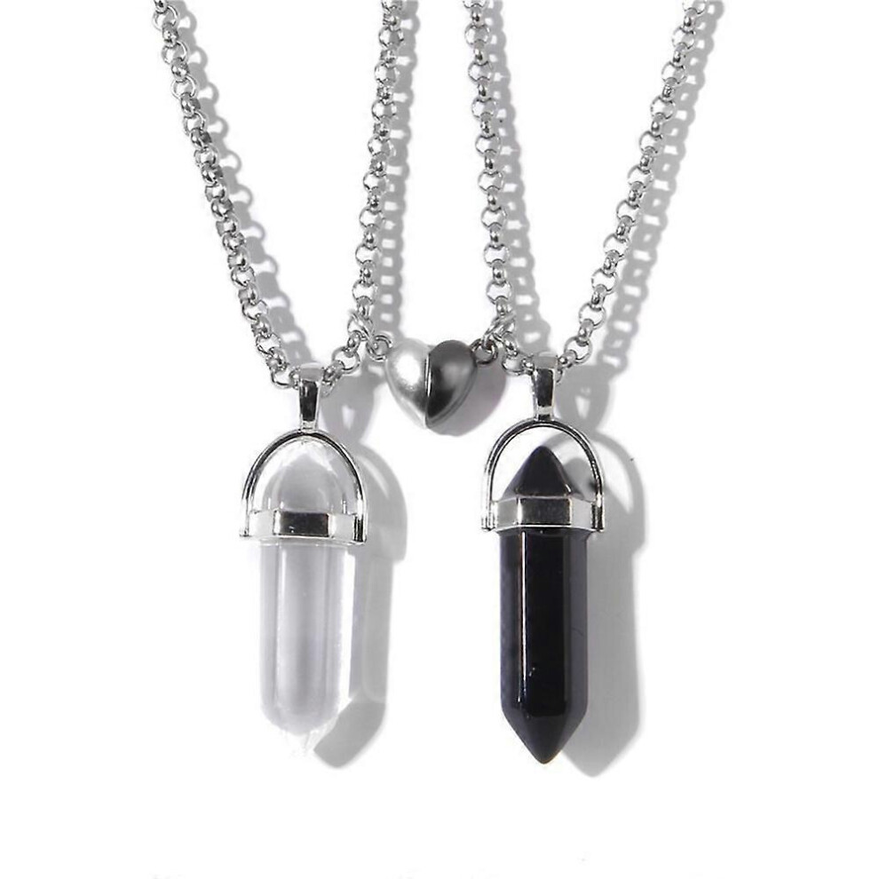 Konhill (As Show, One Size) Magnetic Couple Matching Split Heart Necklace Crystal Mutual Attraction Pendant Best Friends Friendship Jewelry Gift