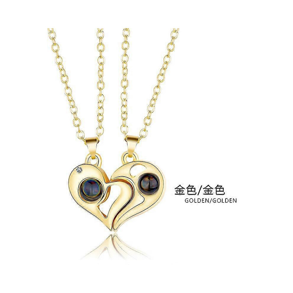 Konhill (As Show, One Size) Magnetic Couple Matching Split Heart Necklace Crystal Mutual Attraction Pendant Best Friends Friendship Jewelry Gift