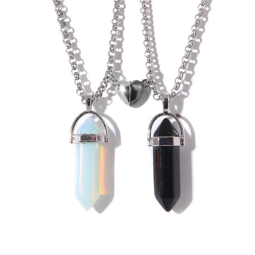 Konhill (As Show, One Size) Magnetic Couple Matching Split Heart Necklace Crystal Mutual Attraction Pendant Best Friends Friendship Jewelry Gift