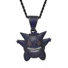 (As show, One size) Gengar Purple Cubic Zirconia Hip Hop Pendant Necklace for Fans Classic Collection