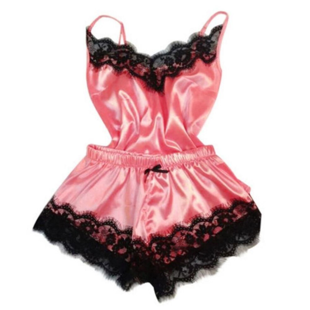 (light pink, M) Maita Women&apos;s Sleepwear Sexy Lace Satin Pajama Sets Nightwear Sleeveless Tops+shorts 2 Pcs Sets Pyjama Sets For Women Pijama
