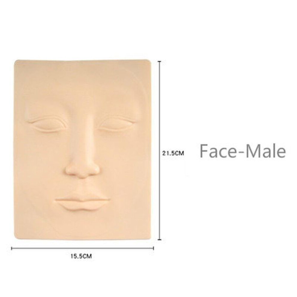 (Face-Male) 1 Pcs 3D Silicone Permanent Makeup Tattoo Training Practice Fake Skin Blank Eye Lips Face For Microblading Tattoo Machine Beginner