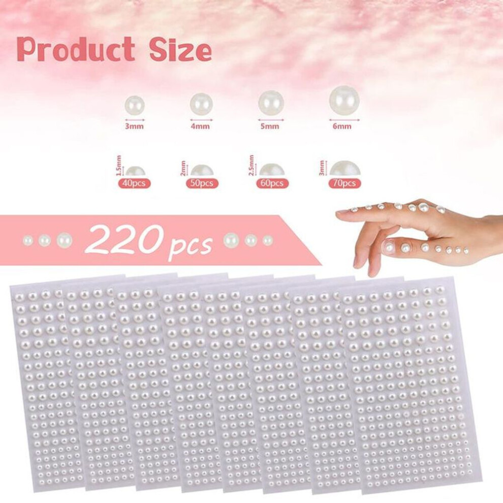 (220pcs) Hair Pearls Stick On Self Adhesive Pearls Stickers Face Pearls Stickers For Hair