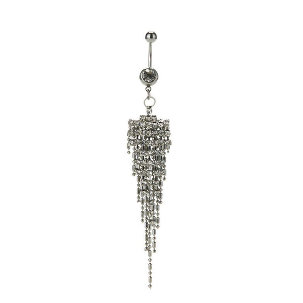 Hot Rhinestone Tassel Navel Dangle Button Belly Ring Bar Body Piercing Jewelry