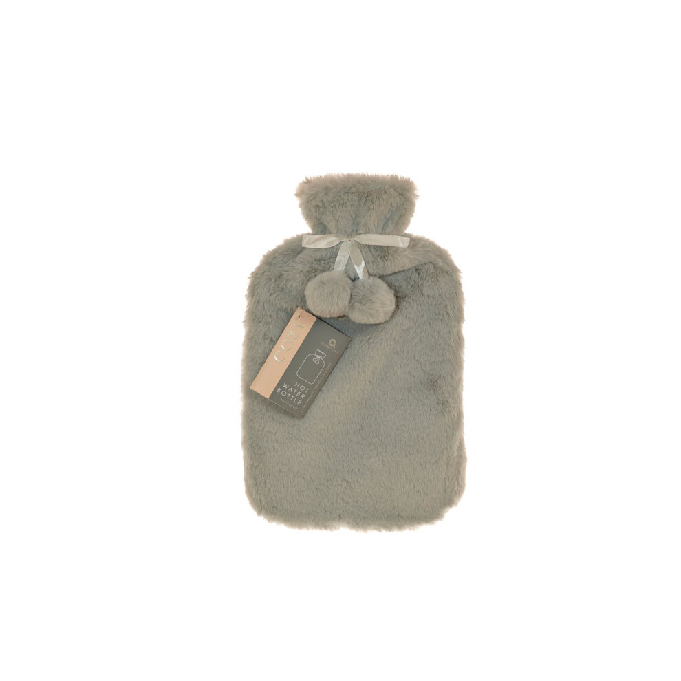 Aroma Home Grey Faux Fur Pompom 2L Hot Water Bottle