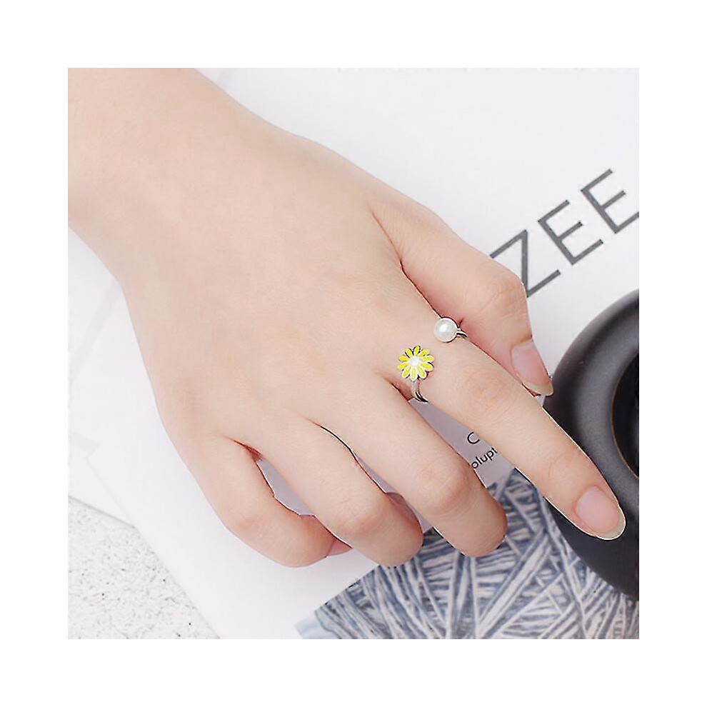 Konhill (As Show, One Size) Spinner Ring For Women Adjustable Open Flower Ring Rotatable Calming Rings