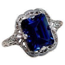 (As show, One size) natural Silver Gemstone Luxury Court Blue Birthstone Engagement Wedding Ring