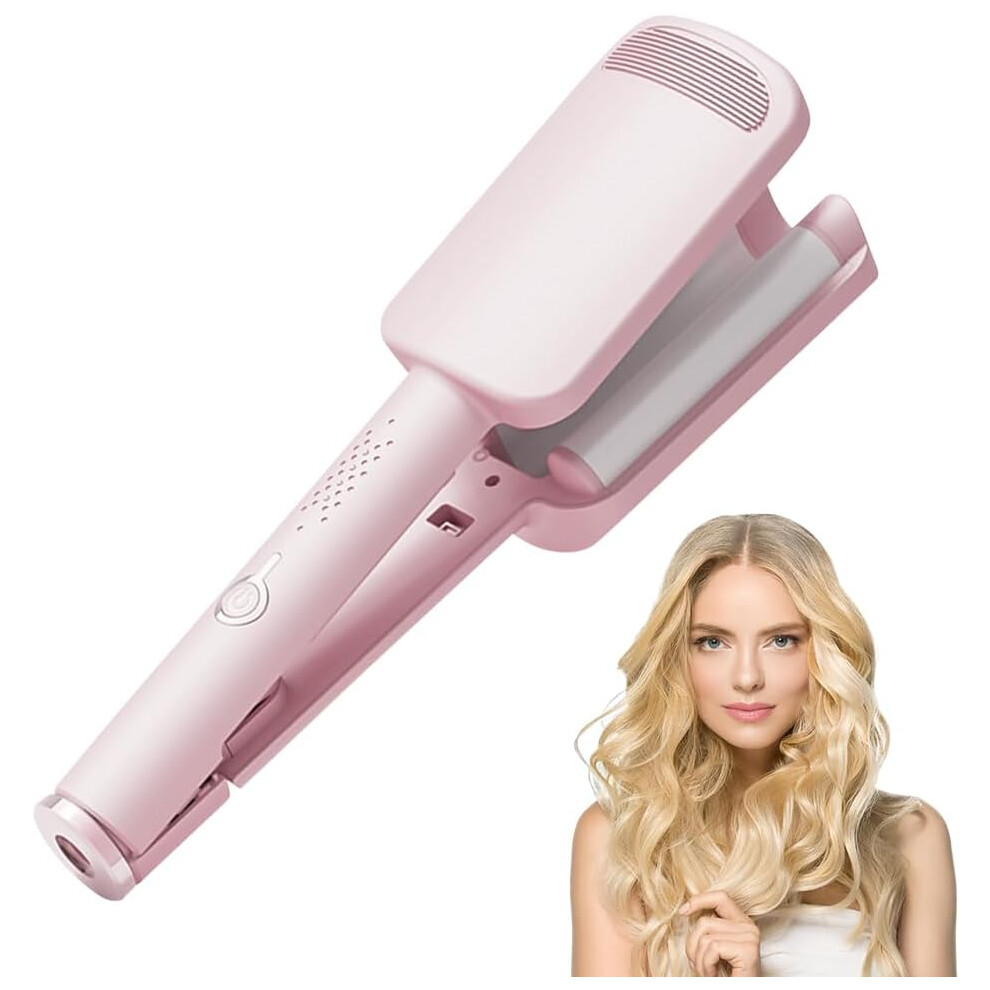 32mm Large Curling Iron, 4 Adjustable Temperatures, Wave French Anti-Perm Wand, 2 in 1 Straightening Curling Iron for Short and Long Hair (Pink) 1pc