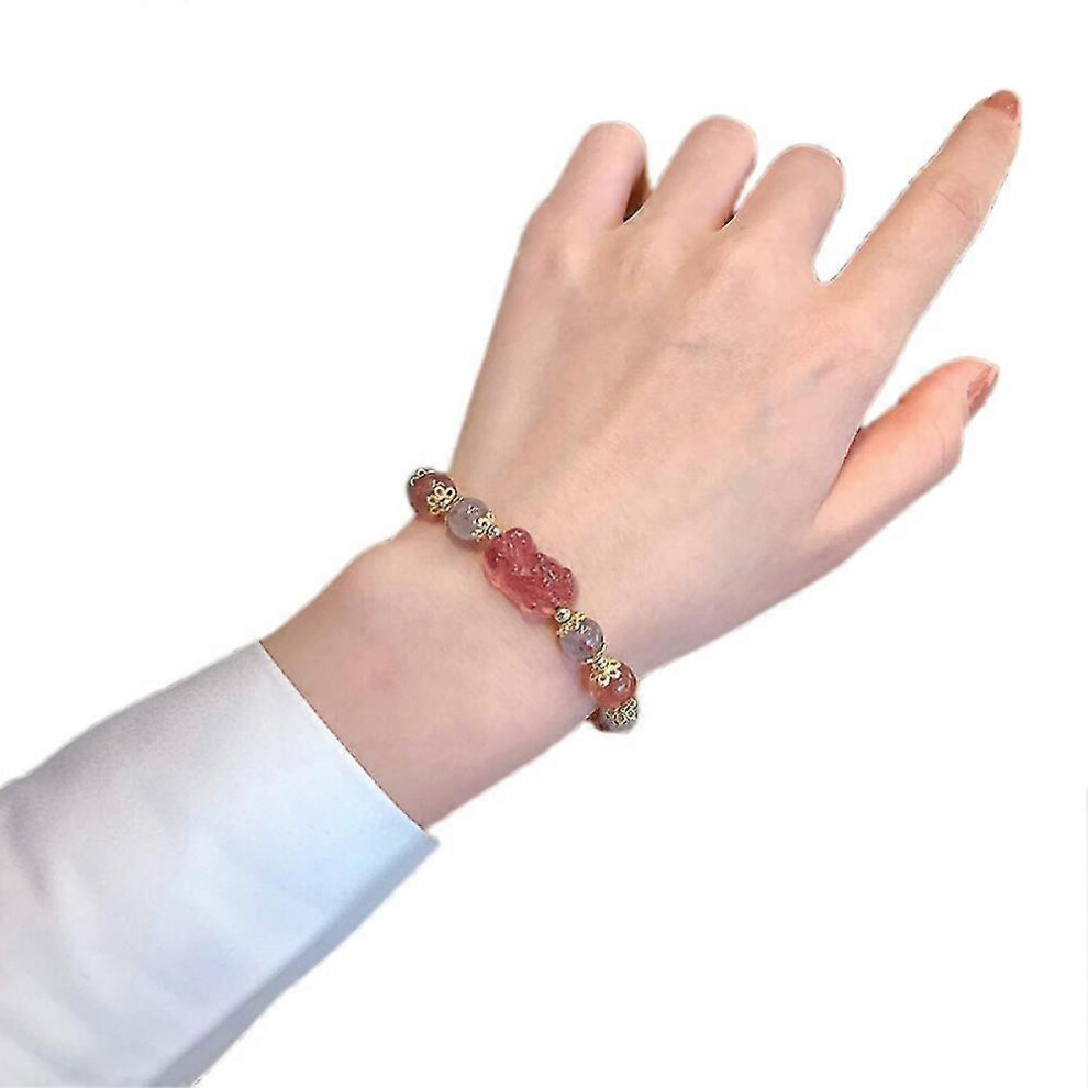 Konhill (As Show, One Size) Handmade Beaded Bracelet Female Transfer Beads Blossom Strawberry Crystal Brave Bracelet, A Gift For Family Or Friends On Ch Peach