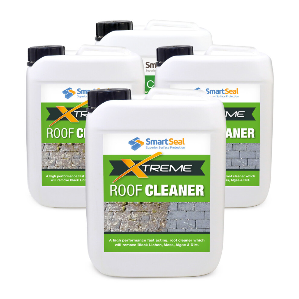 (4 x 5 Litre) Smartseal Roof Clean Xtreme - Powerful, Fast Acting Roof Cleaner - Concentrated Organic Growth Killer For Concrete, Slate And Clay Roof Tiles