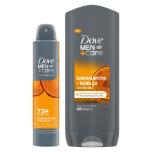 Dove Men+Care Sandalwood & Vanilla 24h MicroMoisture Deodorant Spray + Body Wash Bundle (200ml + 400ml) | Recycled Plastic | Codes 64795024, 64815592