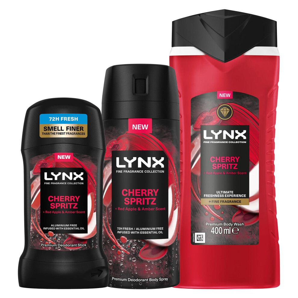 Lynx Fine Fragrance Cherry Spritz Bundle Body Wash, Spray & Stick for Men