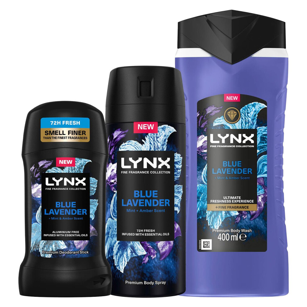 Lynx Fine Fragrance Blue Lavender Bundle Body Spray, Body Wash & Stick for Men