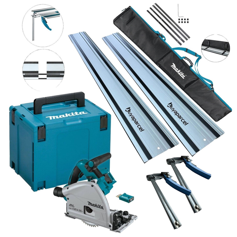 Makita DSP601ZJU 36v/18v Brushless Plunge Saw Wireless 2X 1.5M Rails + QR Clamp