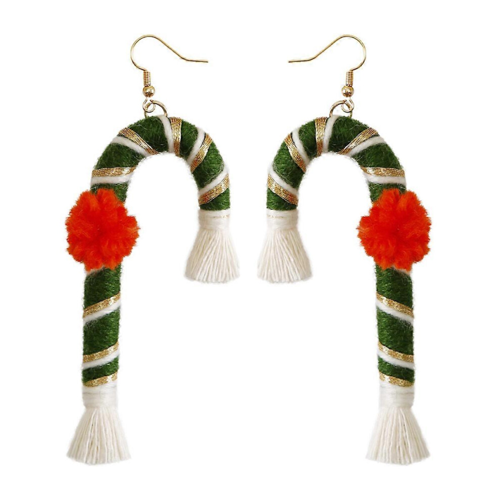 Konhill (As Show, One Size) Christmas Santa Claus Candy Cane Macrame Handmade Large Drop Dangle Earrings For Women Girls, Gift For Holiday