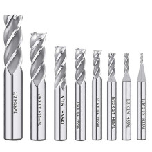 (As show, One size) 1/8" 3/16" 1/4" 5/16" 3/8" 1/2" high Speed Steel HSS 4 Flute Straight End Mill Cutter 5/32" 1/16" Set of 8