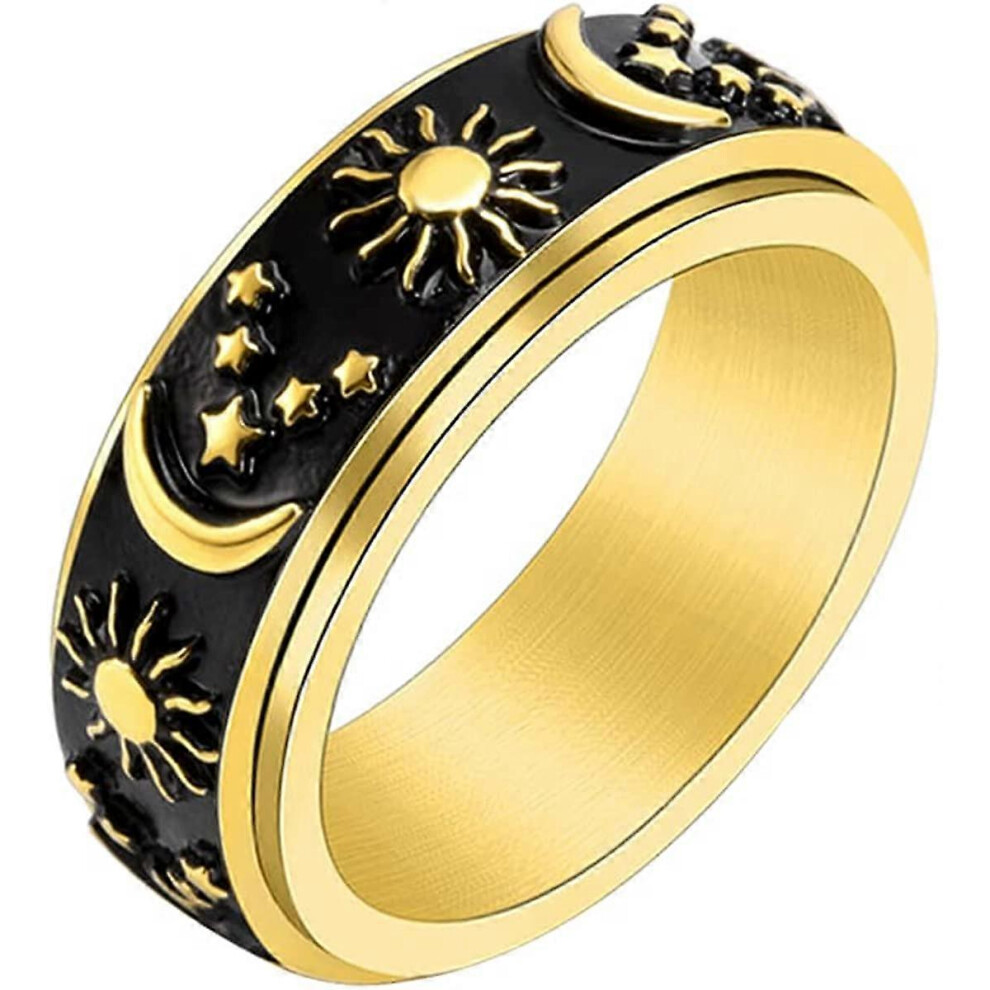 Konhill (As Show, One Size) Heytea Stainless Steel Spinner Ring For Anxiety Fidget Rings For Relieving Stress Anxiety Ring Sun Moon Stars Promise Engagement R