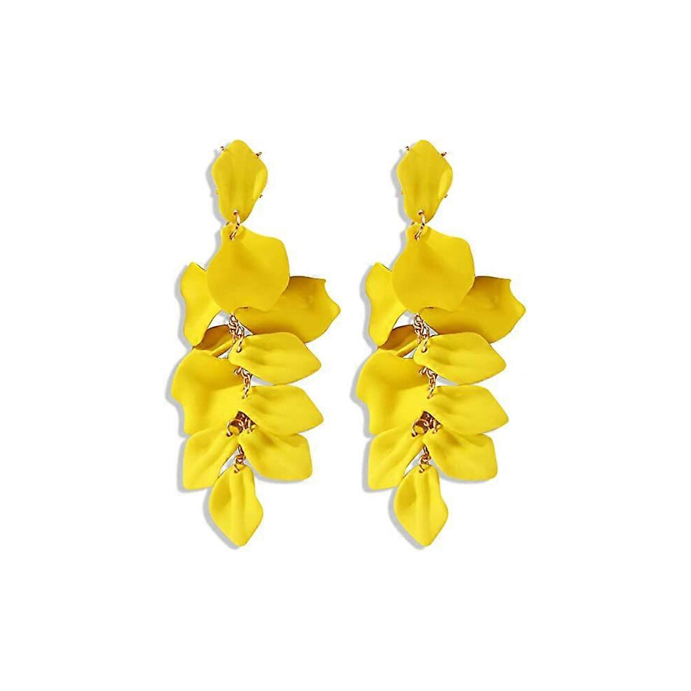 Konhill (As Show, One Size) Summer Boho Long Acrylic Rose Petal Earrings Dangle Exaggerated Flower Earrings Drop Floral Tassel Earrings For Women And Girls Gr
