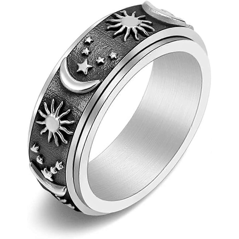 Konhill (As Show, One Size) Heytea Stainless Steel Spinner Ring For Anxiety Fidget Rings For Relieving Stress Anxiety Ring Sun Moon Stars Promise Engagement R
