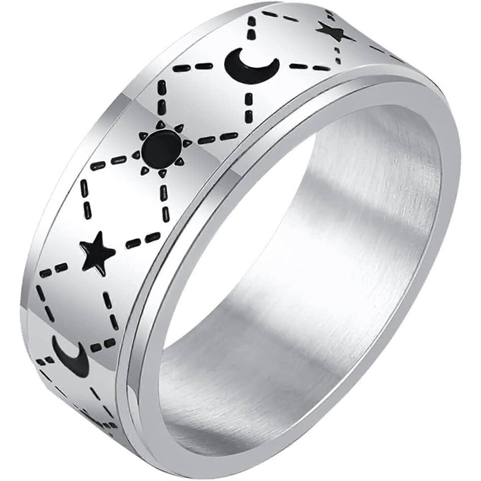 Konhill (As Show, One Size) Heytea Stainless Steel Spinner Ring For Anxiety Fidget Rings For Relieving Stress Anxiety Ring Sun Moon Stars Promise Engagement R
