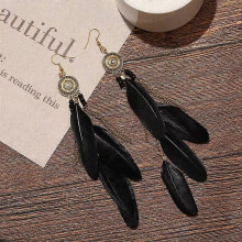 (As show, One size) Bohemia Drop Earrings Tassel Feather Trim with Zircon for Women Girls Holiday Birthday Gifts