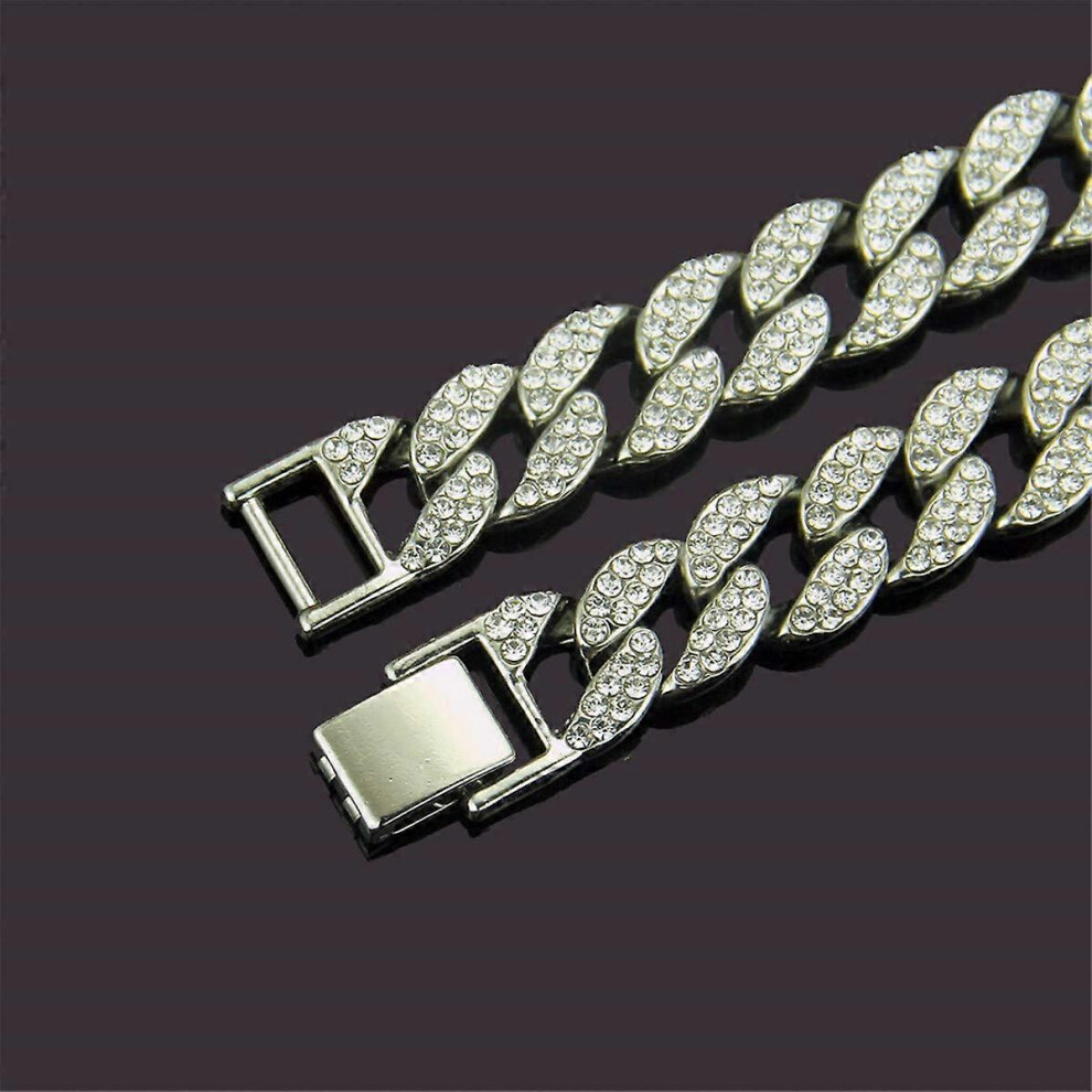 Konhill (As Show, One Size) Heytea Cuban Chain Necklace Hip Hop Iced Out Rhinestone Choker Necklace For Men Women Fashion Hip Hop Jewelry 16-30 Inch