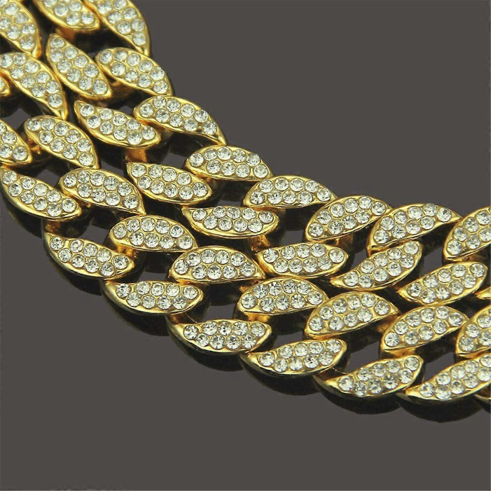 Konhill (As Show, One Size) Heytea Cuban Chain Necklace Hip Hop Iced Out Rhinestone Choker Necklace For Men Women Fashion Hip Hop Jewelry 16-30 Inch