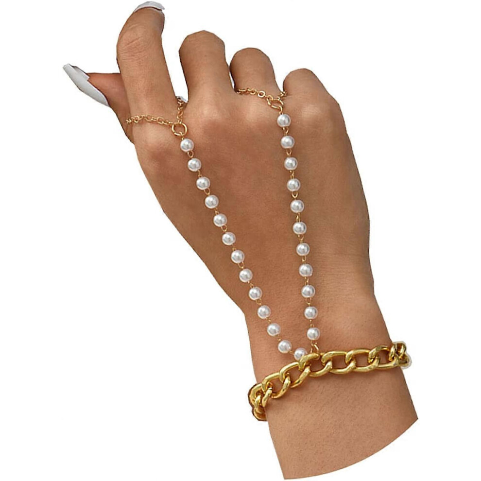 Konhill (As Show, One Size) Heytea Ring Bracelet Hand Harness Chain For Women,Boho Hand Chain Ring Bracelet,Finger Ring Bracelet Hand Harness Chain Bracelets