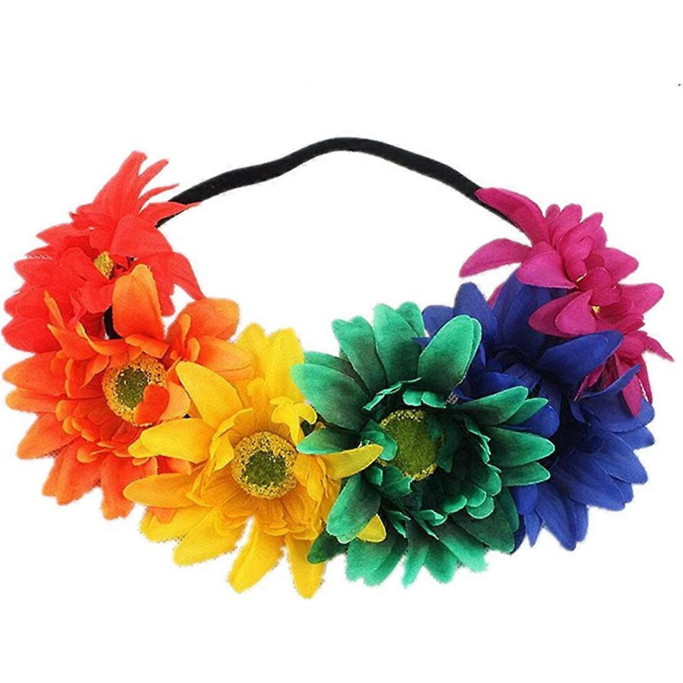 Konhill (As Show, One Size) Sunflower Crown Boho Crown Sunflower Headband Flower Hair Accessory