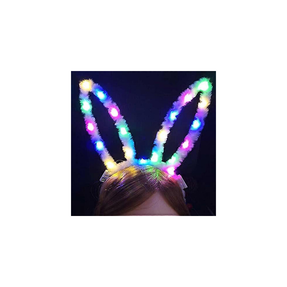 Konhill (As Show, One Size) Led Bunny Ear Headband Up Rabbit Ear Hair Hoops Glowing Hair Bands Christmas Nightclub Head Accessories For Women And Girls Light