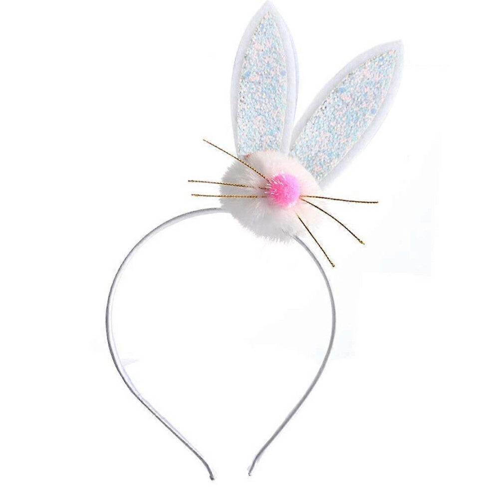 Konhill (As Show, One Size) Easter Headband For Women Girls Bunny Rabbit Ear Headbands With Flower Zhb29 (White) White