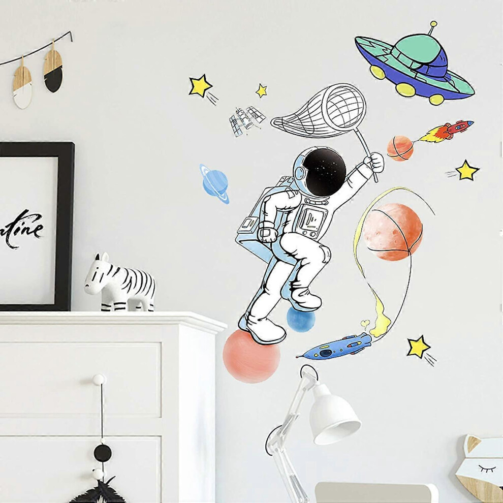 (As Show, One Size) Astronaut Wall Stickers For Boys Room, Outer Space Planet Wall Decals Creative Spaceman Playing Wall Decor Posters Cute Vinyl Astr Konhill