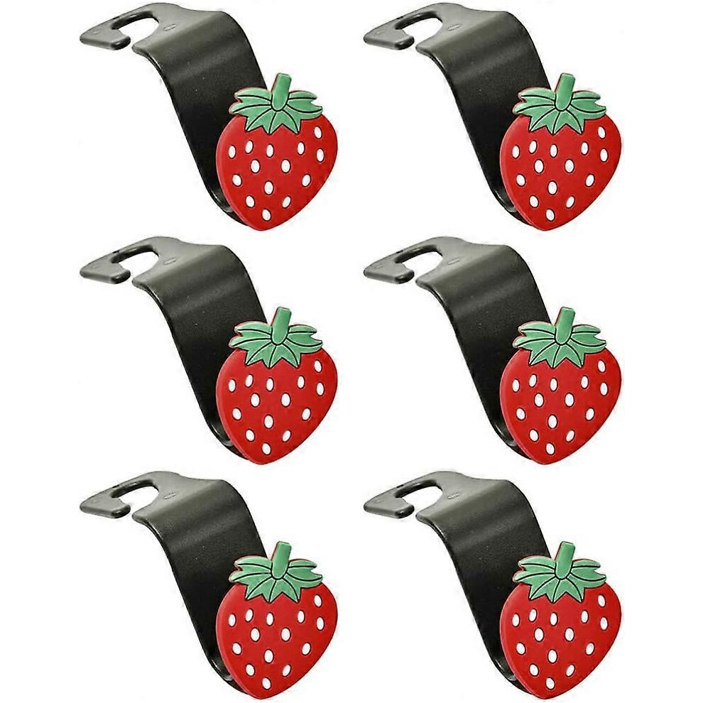 Konhill (As Show, One Size) 6Pcs Car Seat Headrest Hooks Cartoon Strawberry Back Seat Organizer Hanger Storage Rack For Handbag Clothes Purse Umbrellas Coats