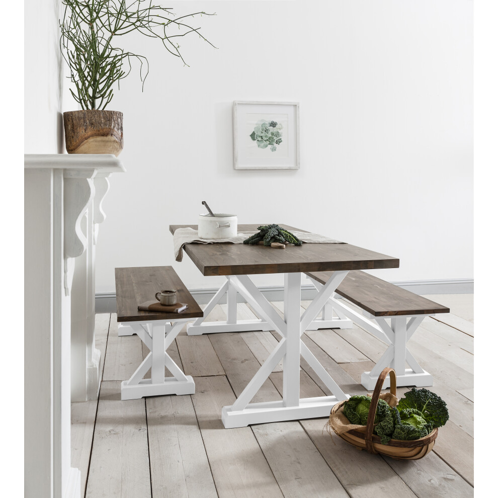 Canterbury Farmhouse Dining Table 180cm in White and Dark Pine
