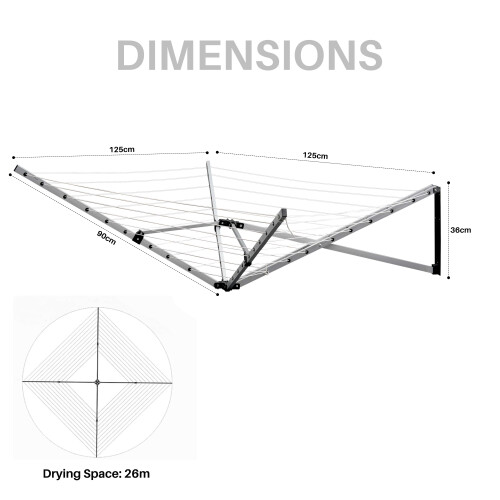 5 Arm Wall Mounted, 26M Aluminium Airer 1