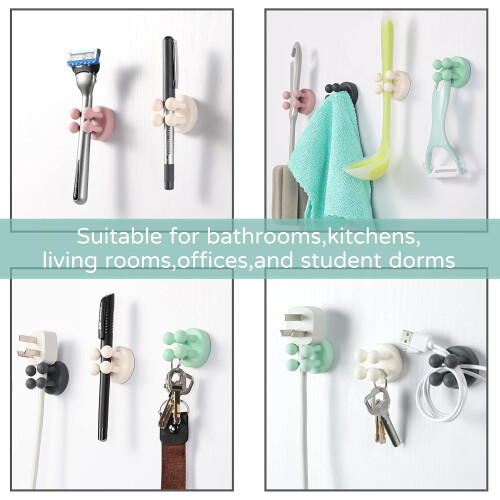 4PCS Silicone Toothbrush Holders Multi-Function Hook Waterproof Self Adhesive Wall Mounted Single Hook 2