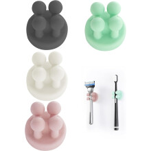 4PCS Silicone Toothbrush Holders Multi-Function Hook Waterproof Self Adhesive Wall Mounted Single Hook